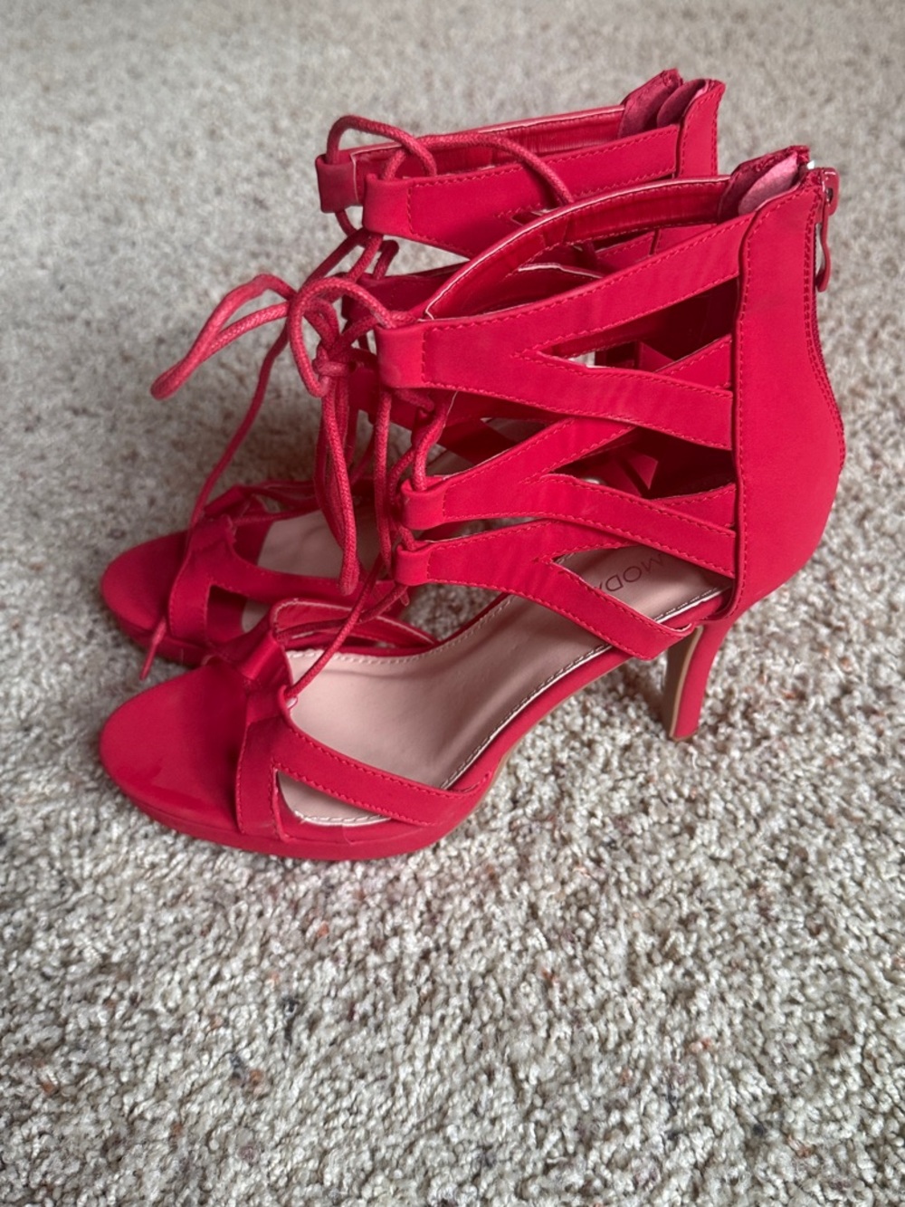Red Lace-Up Strappy High Heel Sandals